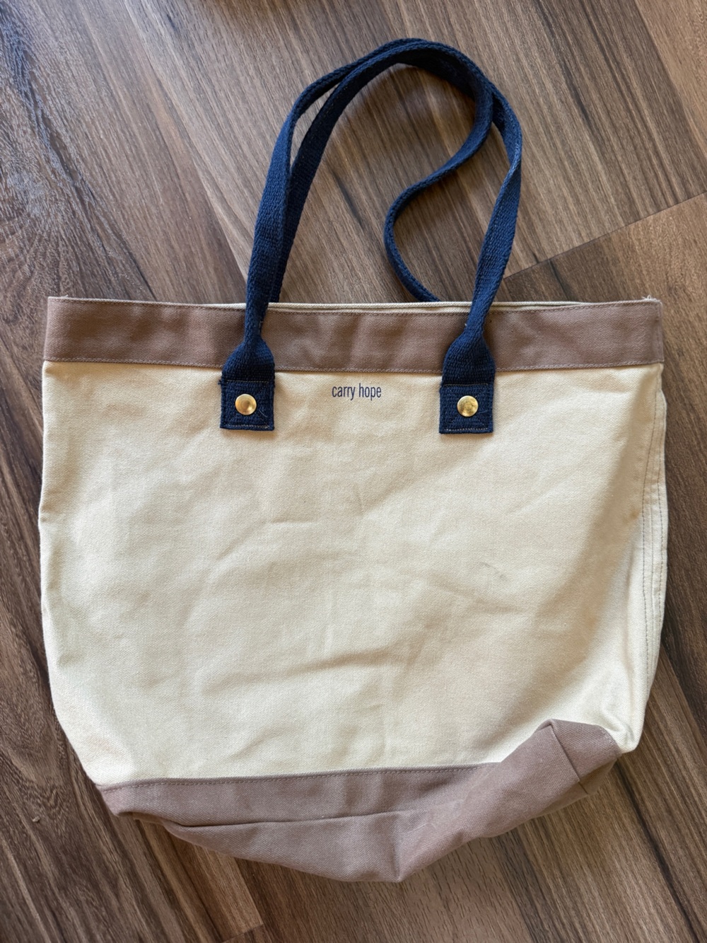 Carry Hope Canvas Tote Bag in Cream and Brown